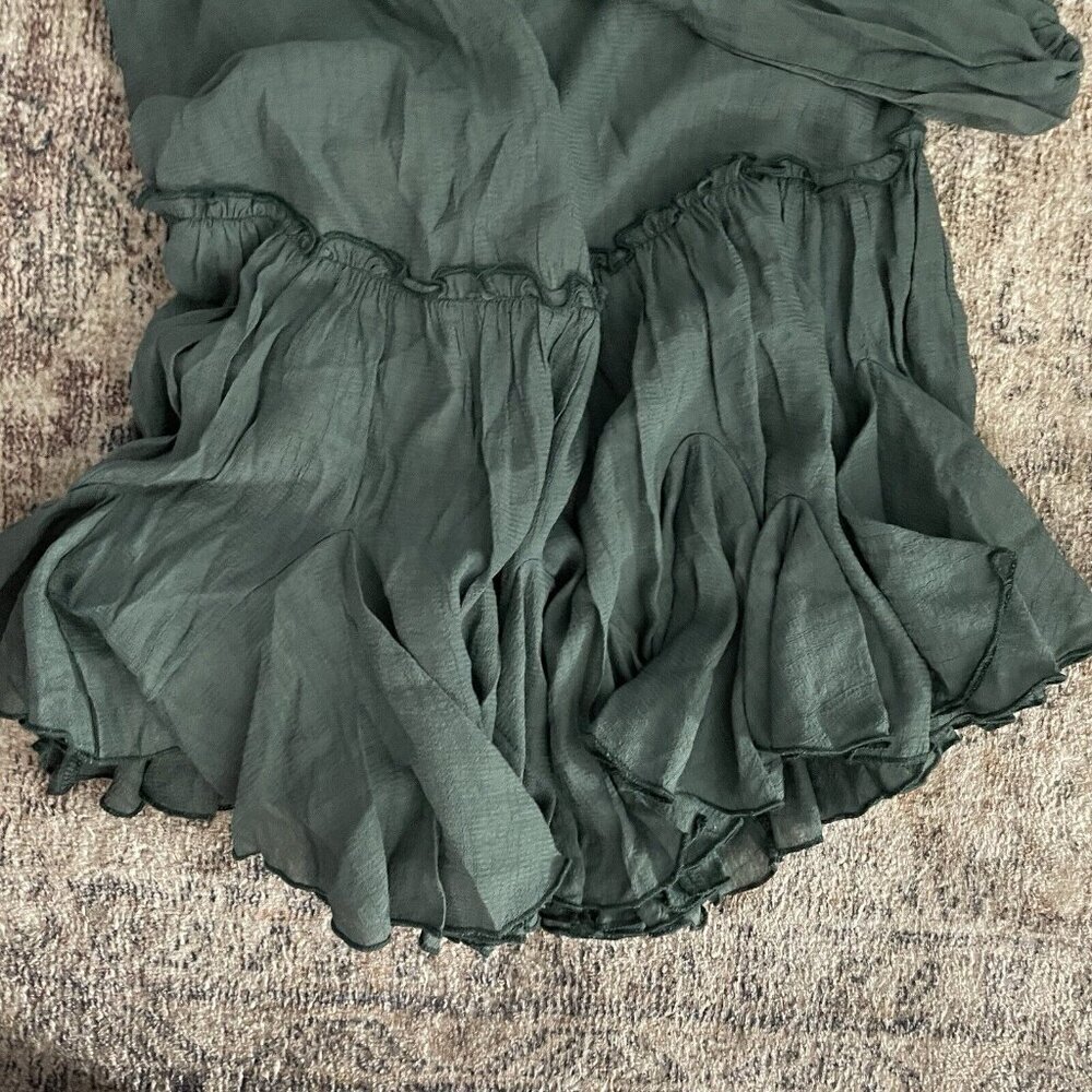 Angel Biba NWT‎ Bohemian Long Sleeve Midi Dress Womens XS/S Green Ruffle Holiday - Picture 5 of 15